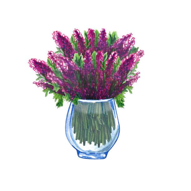 水彩画的玻璃罐与一束粉红色的花。图片下载