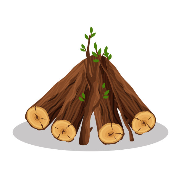 白色背景上孤立的木材工业柴火材料堆。堆木材树干，篝火的概念-平面矢量插图图片下载