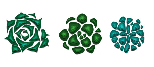 一套多肉剪出的纸在绿色与顶视图上的白色背景。物体从背景中分离出来。图片下载