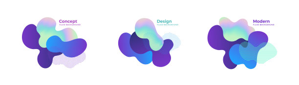 一套时髦的抽象设计模板与流体和液体形状。图片下载