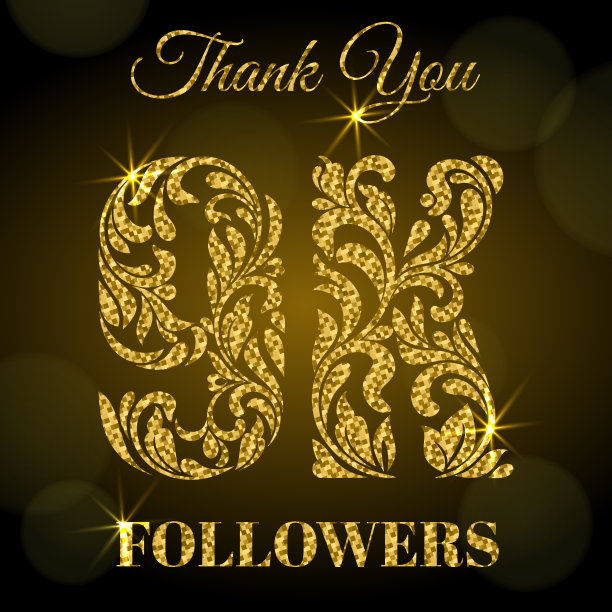 9 k的追随者。谢谢你旗帜。装饰字体与漩涡和图片下载