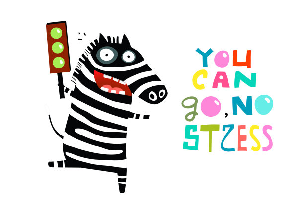 绿色交通灯的快乐斑马图片下载