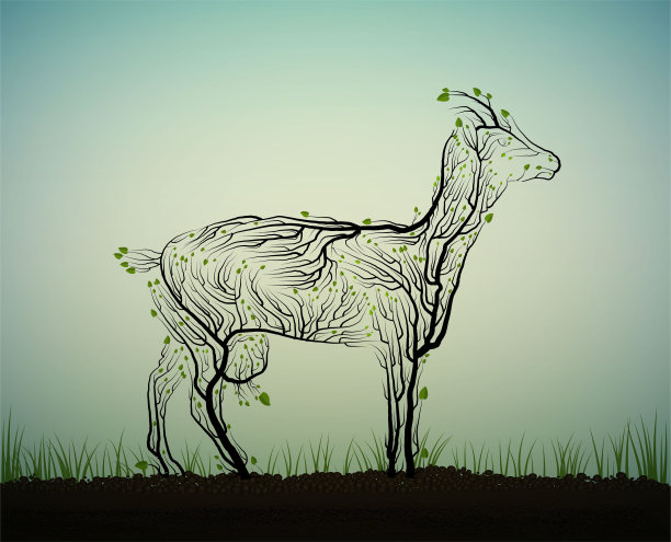 有机农场理念，生态农场生产理念，山羊像树一样生长在土壤上，绿色生态生活理念，向量图片下载