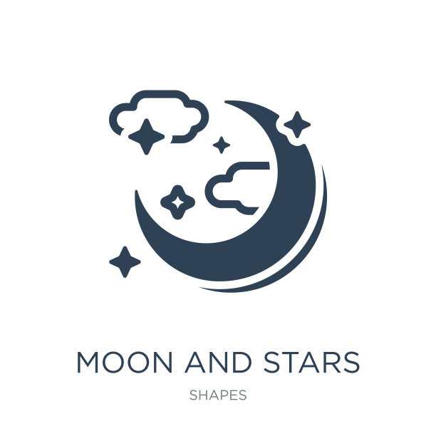 月亮和星星的图标矢量在白色的背景，月亮和星星的时尚填充图标从形状集合，月亮和星星矢量插图图片下载