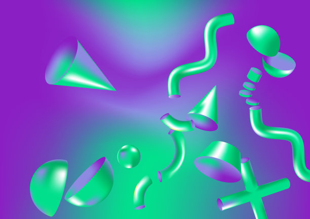 矢量全息背景与虚拟3D形状的web，包装，演示，广告，壁纸，封面或海报图片下载