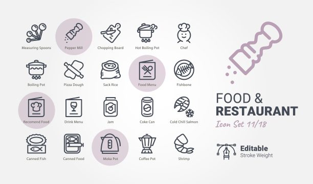 食品和餐厅矢量图标图片下载
