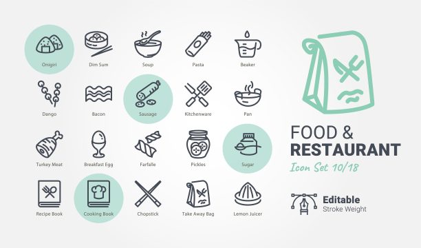 食物和餐厅矢量图标图片下载
