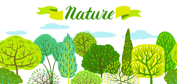 春天或夏天的背景与程式化的树木。图片下载