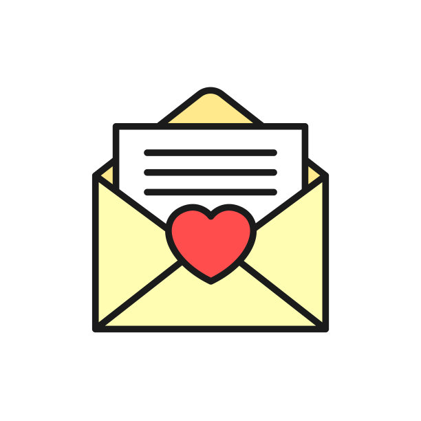 信封上的情书图标。情人节和婚礼概念图形插图。简单干净的单线符号设计。图片下载