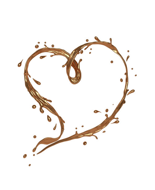 在白色背景上孤立的心状液体金色飞溅波。图片下载