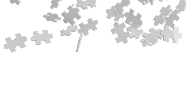 空中拼图，格局肌理与空间策略，白色背景上解决团队商业成功合作理念。3 d抽象插图图片下载