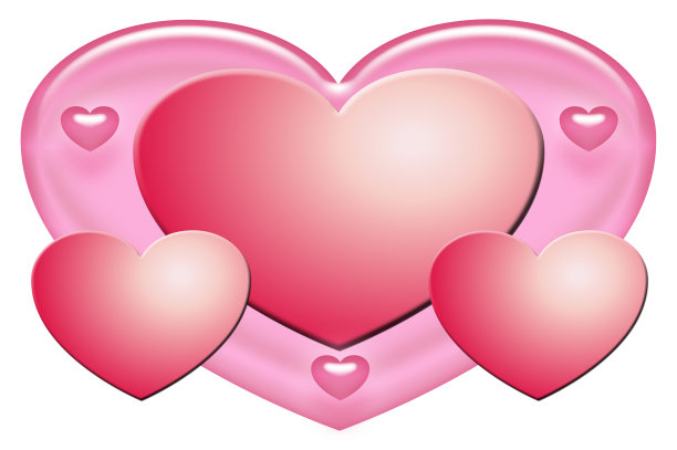 美丽的插图与红色和粉红色的心。白色背景。图片下载