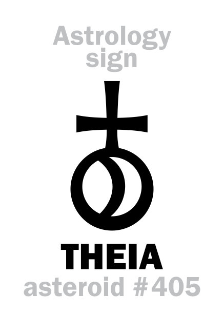 星相字母表:THEIA，编号405的小行星。象形文字符号(符号)。图片下载