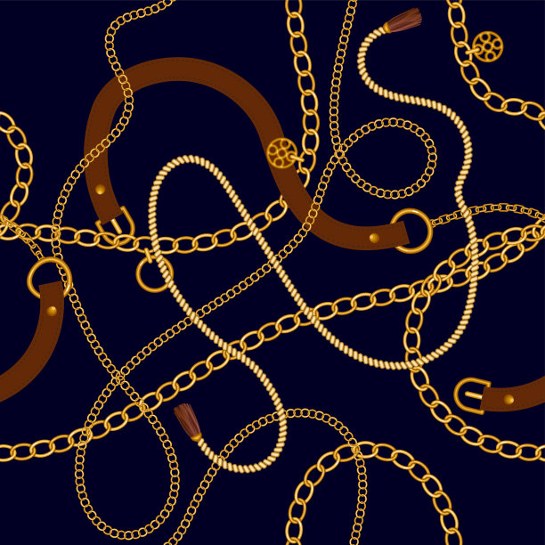 无缝图案与珠宝链和腰带的面料设计。图片下载