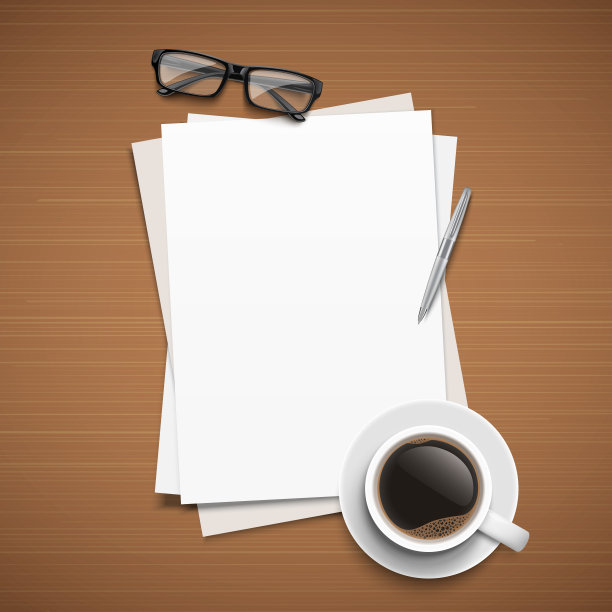 桌子上有纸、铅笔、眼镜和咖啡。图片下载