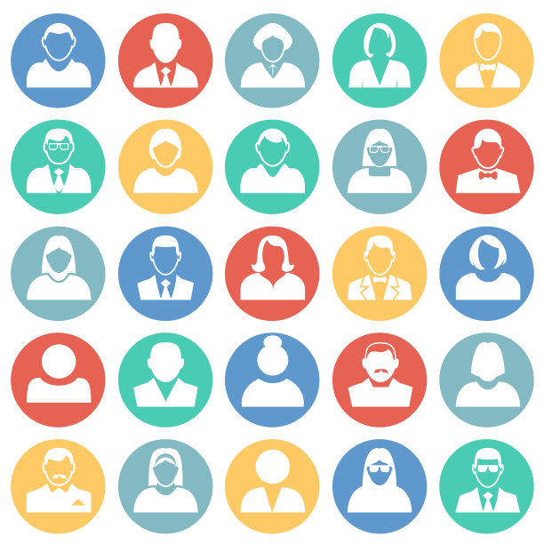 配置文件图标设置在彩色圆圈上，白色背景用于图形和网页设计，现代简单的矢量符号。网络的概念。时髦的符号为网站设计网页按钮或移动应用程序。图片下载