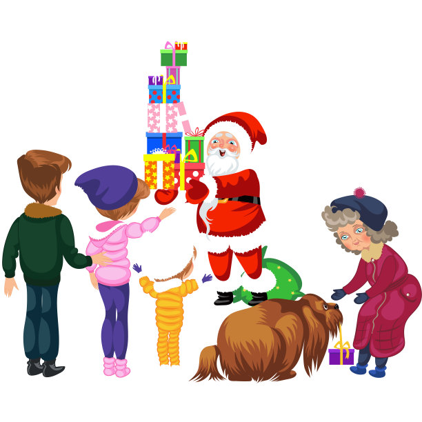 卡通圣诞老人欢快的礼物盒与礼物图片下载