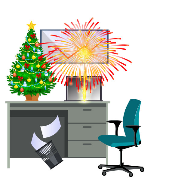 卡通形象的办公桌和圣诞树图片下载