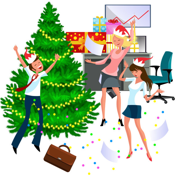 卡通圣诞派对在办公室工作图片下载