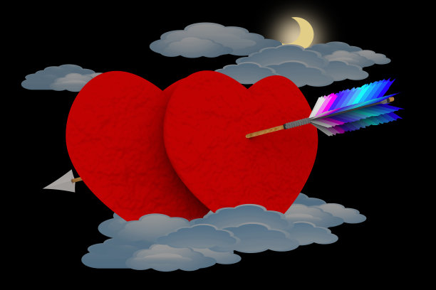 爱。情人节。心脏被箭刺穿了。——3 d演示图片下载