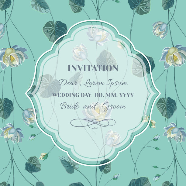 框架背景上的植物图案与蓝色莲花。图片下载