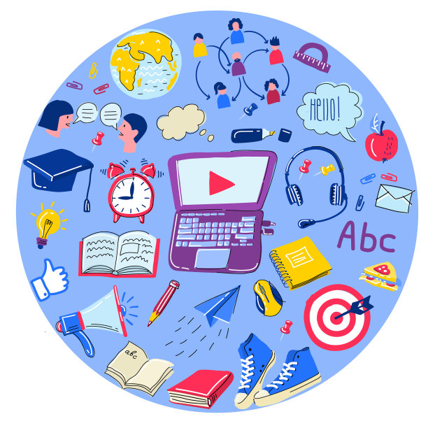 学校涂鸦向量集。学习外语。手绘图标图片下载