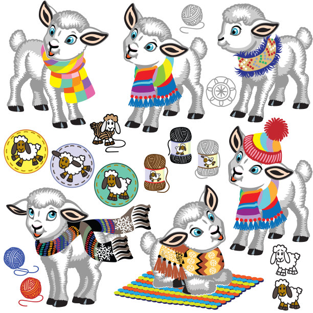 套着针织围巾的小绵羊图片下载