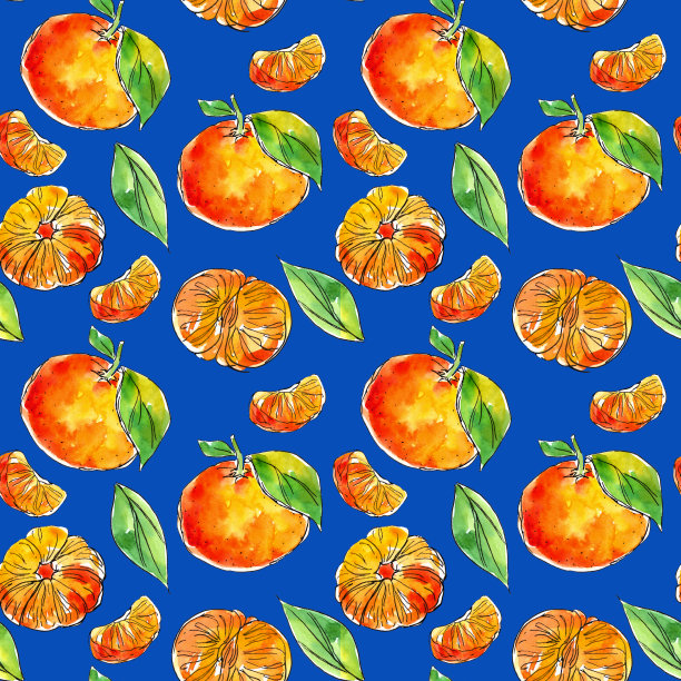 水彩手绘无缝柑桔图案:柠檬，柑橘，青柠，橙。非常适合包装果汁，冰淇淋和其他柑橘类水果产品图片下载