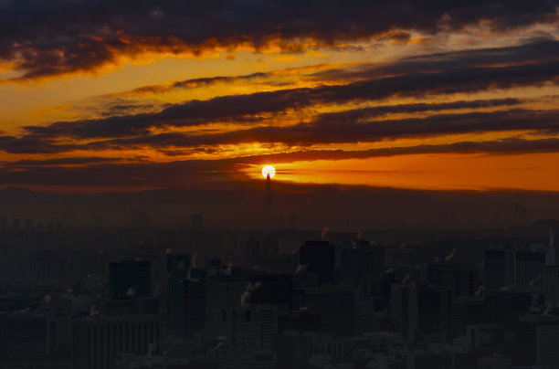 鸟瞰图的首尔城市在日出韩国图片下载