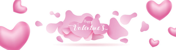 情人节的心。装饰粉色背景与心和爱飞行和漂浮在孟菲斯风格抽象液体背景。象征爱的快乐母亲，情人节设计横幅图片下载