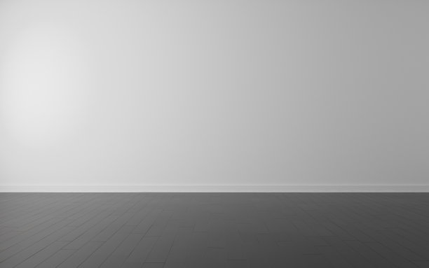 白色的空房间和深色的层压板地板的3D刺激，阳光在墙上投下阴影，极简设计建筑的视角图片下载