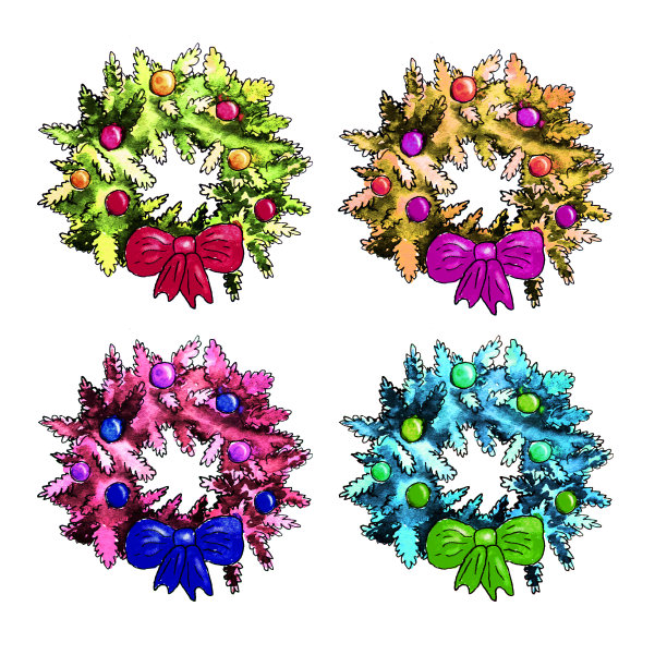 手绘圣诞花环集图片下载