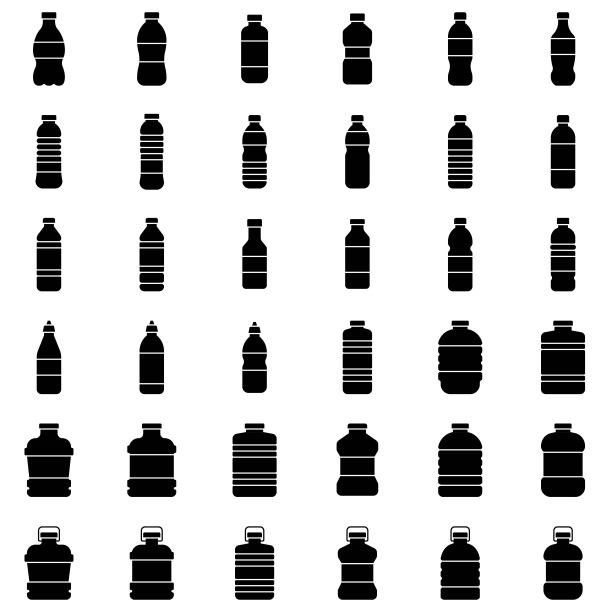 塑料瓶图标设置矢量插图，固体风格图片下载