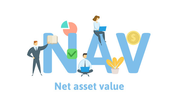 NAV，资产净值。概念与关键字，字母和图标。平面矢量图。孤立在白色背景上。图片下载