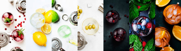 酒精鸡尾酒。俯视图，平放。照片拼贴画图片下载