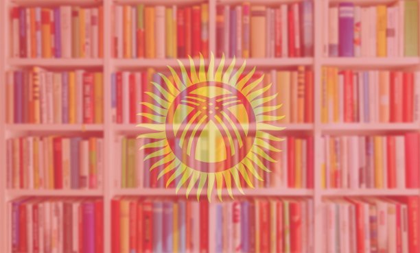 吉尔吉斯斯坦国旗与完整的书架背景图片下载