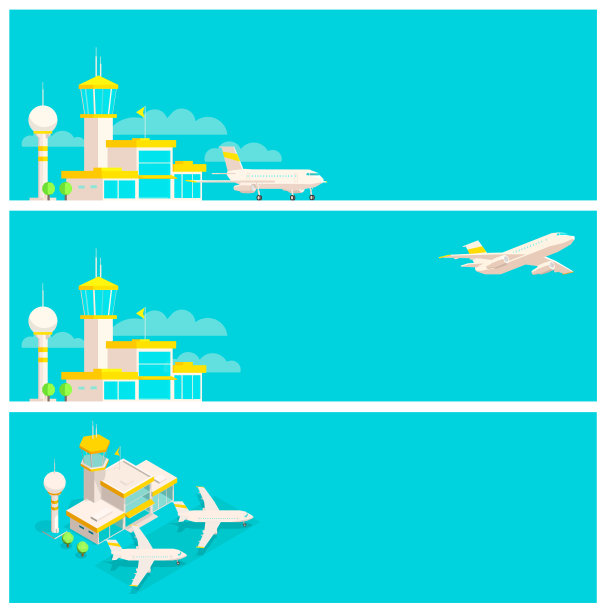 的横幅。机场航站楼和飞机。水平网络背景。文本。图片下载
