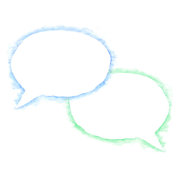 两个语音气泡符号与绿色水彩油漆纹理隔离在白色背景。图片下载