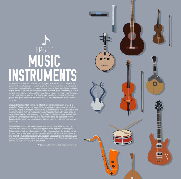 平面乐器背景概念。矢量插画设计在复古风格明亮的颜色图片下载
