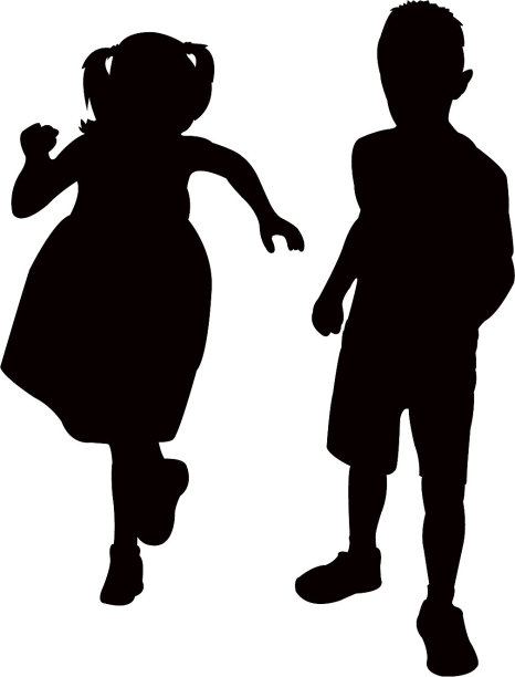 孩子们一起玩耍，矢量剪影图片下载