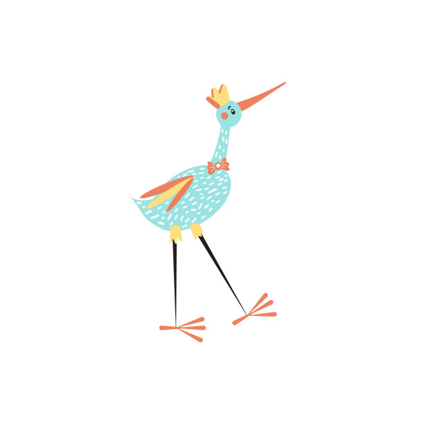 卡通风格的图标，有趣的鹳。简单幼稚的个性为宝宝淋浴设计卡。图片下载