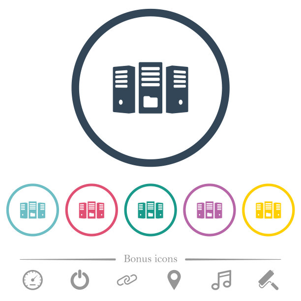 文件服务器平面颜色图标在圆形轮廓图片下载
