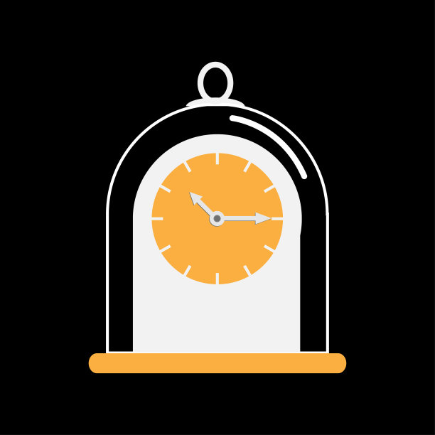 带有玻璃盖子的时钟图标。平面设计。黑色背景。图片下载