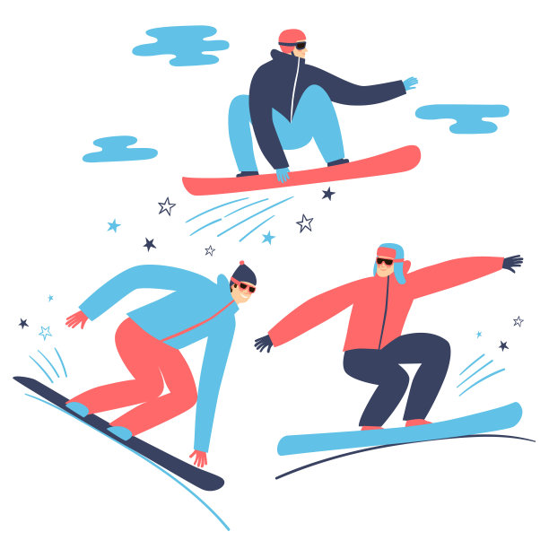 卡通酷滑雪板设置。图片下载