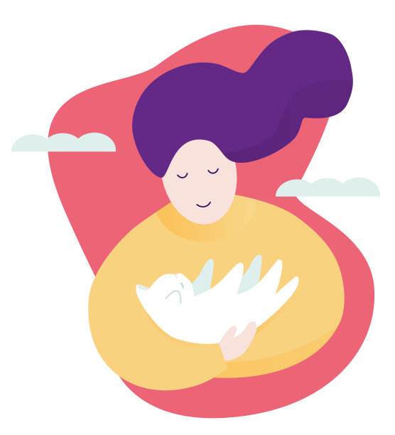 小猫在女人的手里。小猫的女人。彩色矢量插图在平面卡通风格。图片下载