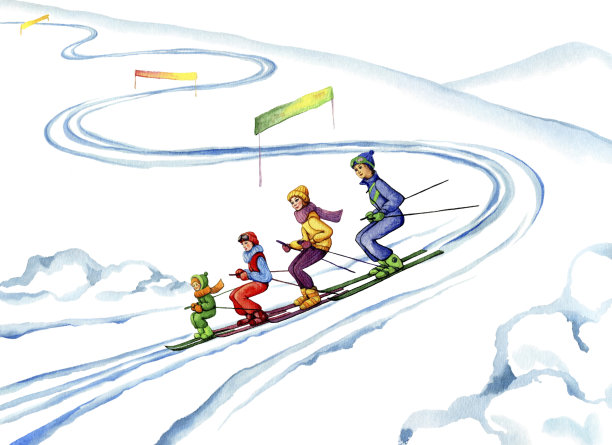 滑雪胜地的家人素材图片