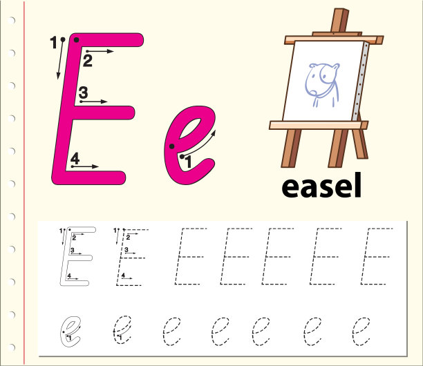 字母E追踪字母表工作表图片下载