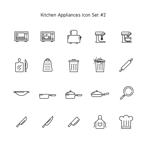 简单线条厨房电器图标设置。家庭说明集合。图片下载