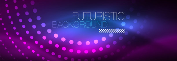 发光的霓虹灯圆线点，圆线设计，抽象风格的黑色背景。神奇的霓虹灯和发光的圆点图片下载