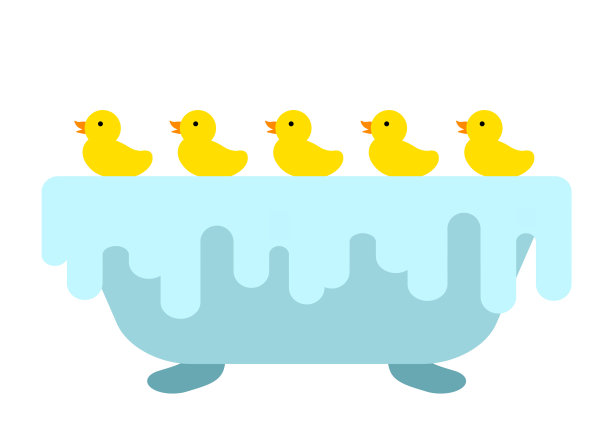 浮在浴缸上的玩具鸭子。图片下载